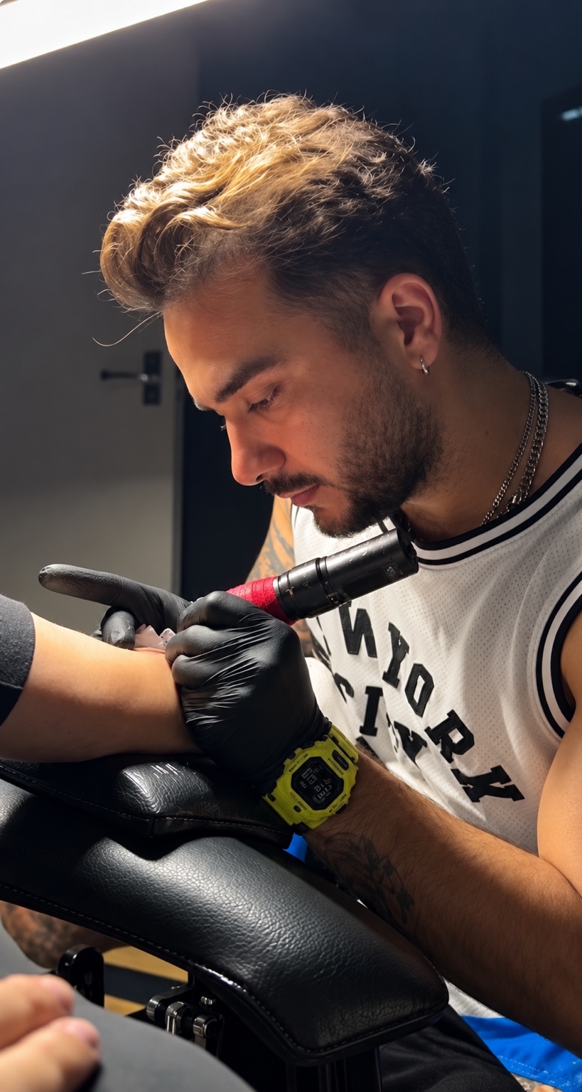 Ben working as a tattoo artist
